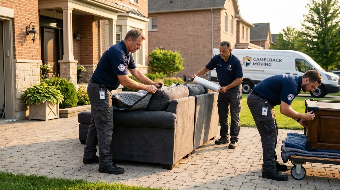 Large estate moving crew wrapping furniture in Galena, MO